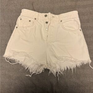 Women's Cream Frayed Denim High Wasted Shorts